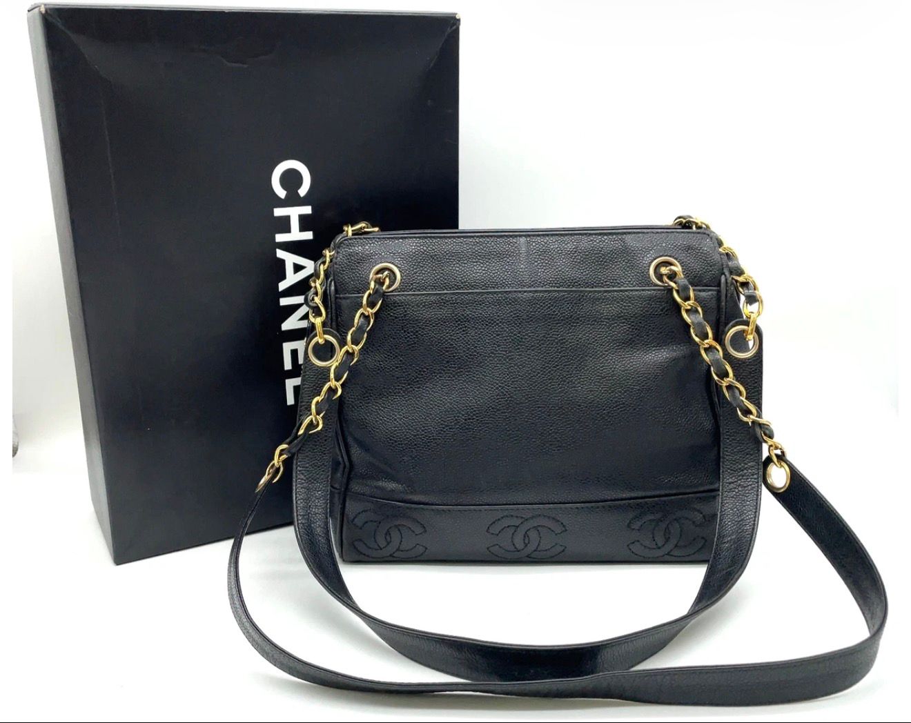 Chanel Triple Coco Cavierleather Chain Shoulder Bag
