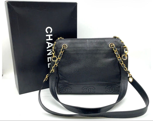 Chanel Triple Coco Cavierleather Chain Shoulder Bag