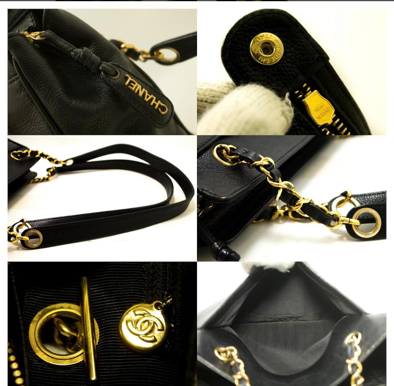 Chanel Triple Coco Cavierleather Chain Shoulder Bag